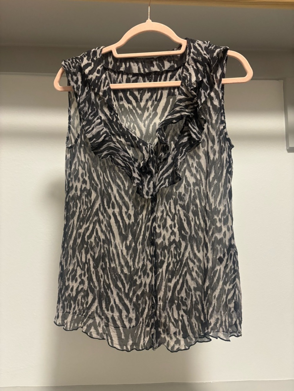 Tahari 100% silk Black and White Ruffled V-Neck Sleeveless Camisole